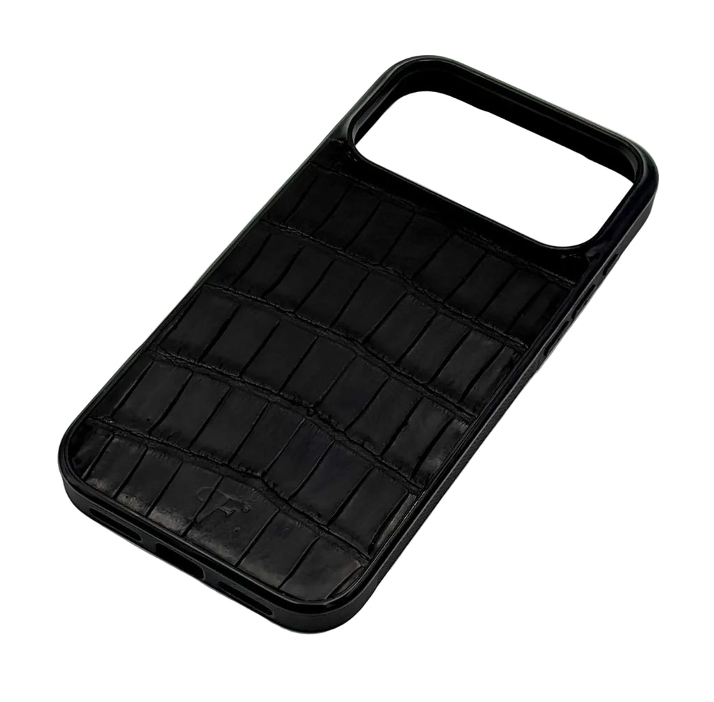 Matte black Nile crocodile leather iPhone case
