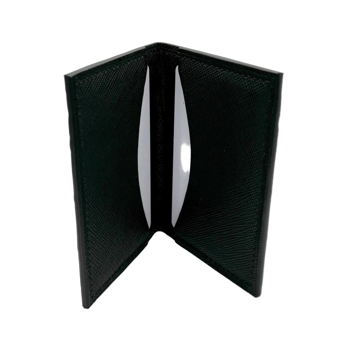 Italian black Saffiano leather interior with 2 card/cash pockets