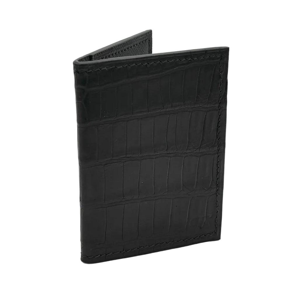 Black Nile crocodile leather card holder exterior — hand-stitched luxury