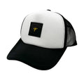 Black and White Nile Crocodile Trucker Hat - front view with crocodile leather F patch