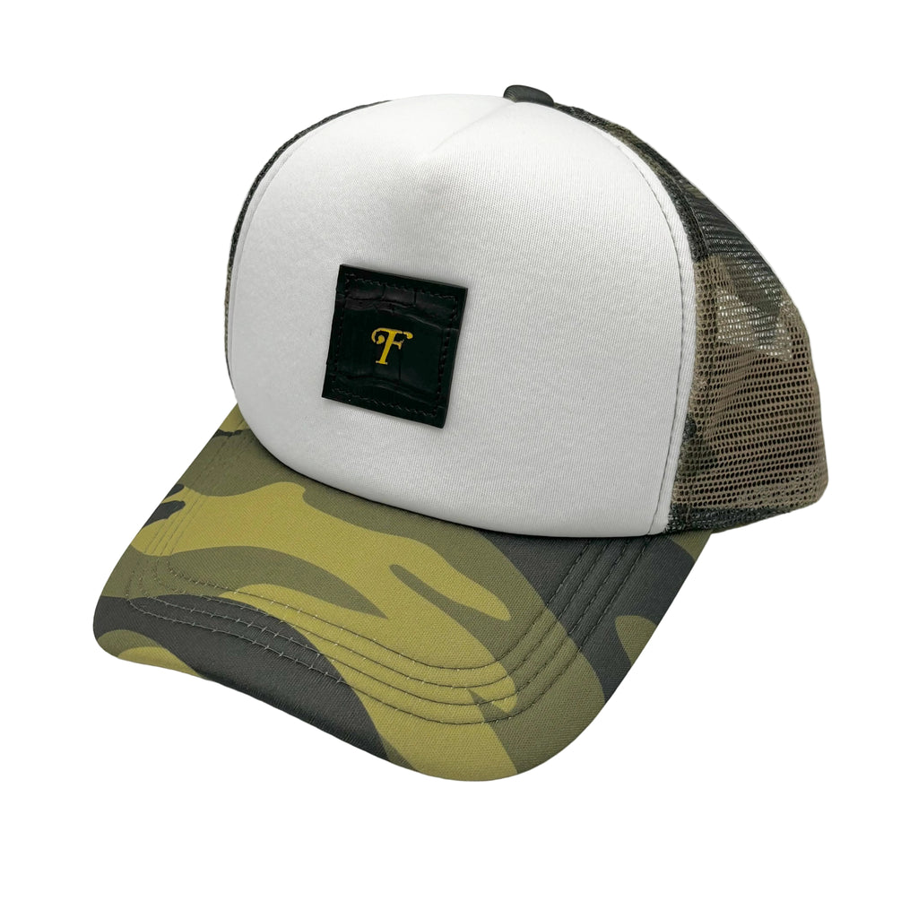 Camo Matte Black Nile Crocodile Trucker Hat - front view
