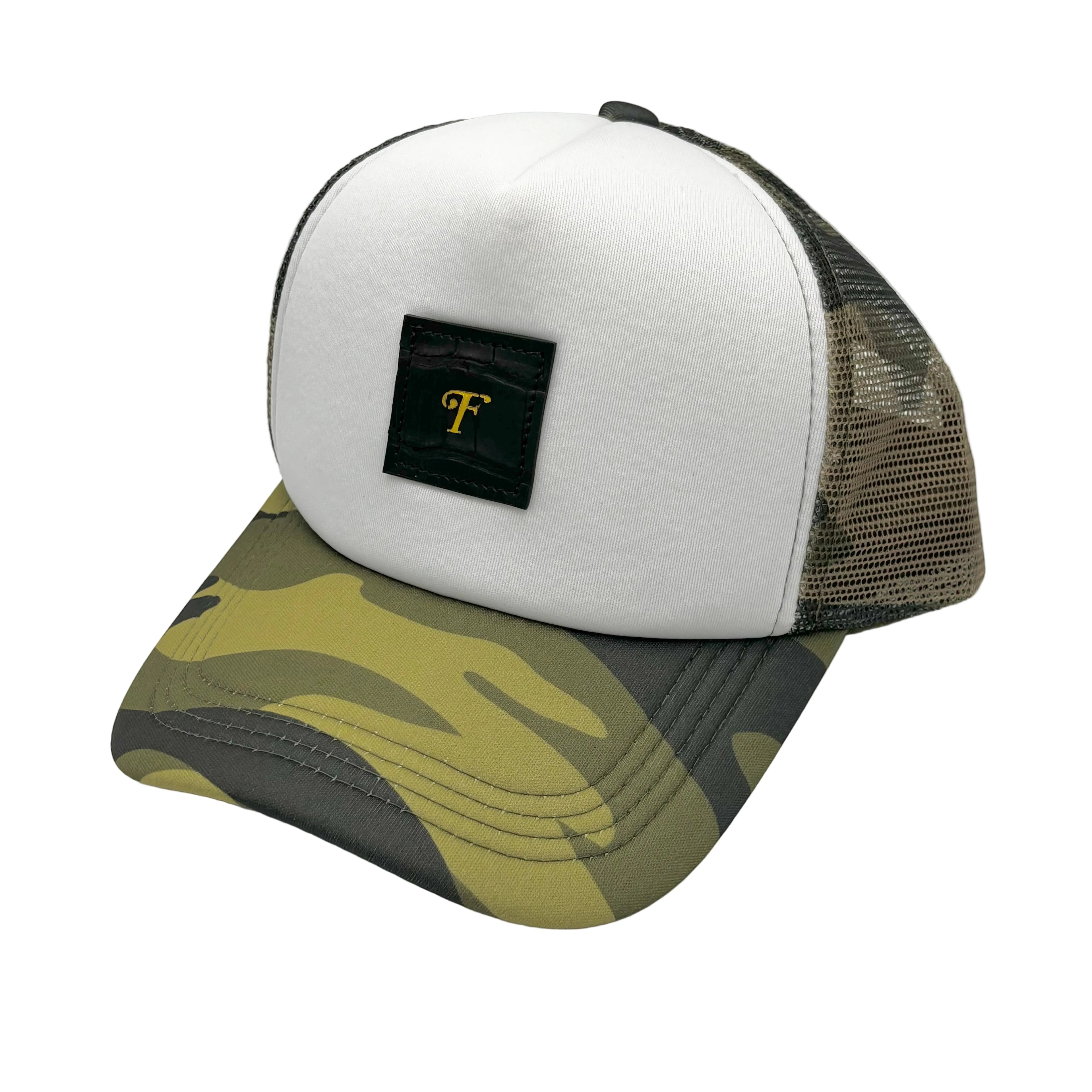 Camo Matte Black Nile Crocodile Trucker Hat - front view