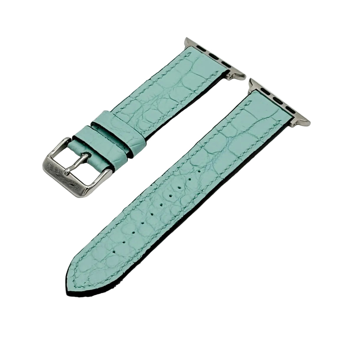 Tiffany Blue alligator Apple Watch band with black Saffiano leather lining and polished silver buckle