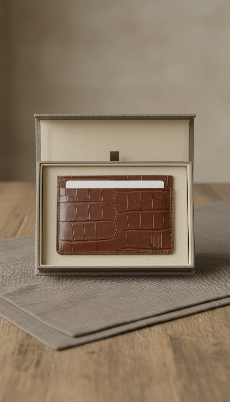 Monogrammed Alligator Card Holder in Gift Box